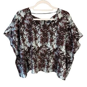 Gentle Fawn Black and Light Blue Patterned Blouse Size M Boho Oversized Flowy
